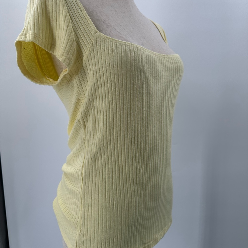 Reformation Ribbed Square-Neck Short Sleeve Top - Pale Yellow - Picture 2 of 8